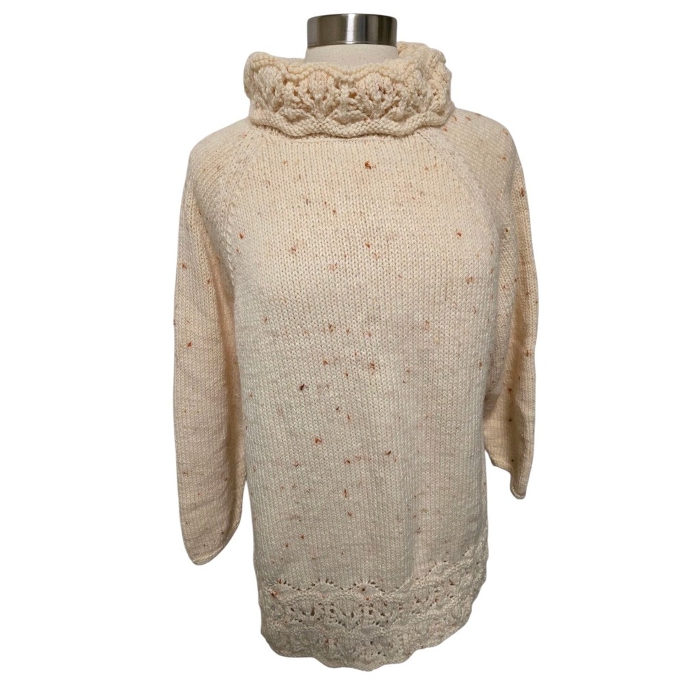 Vintage Womens Handmade Sweater Crochet Knit Cowl Neck Cream